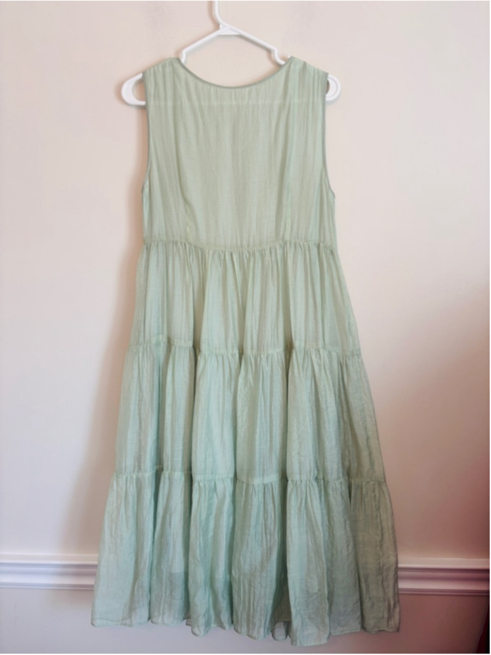 THE KORNER Light Green Sleeveless Tiered Maxi Dress Size S Cottagecore Boho Chic - Picture 3 of 10
